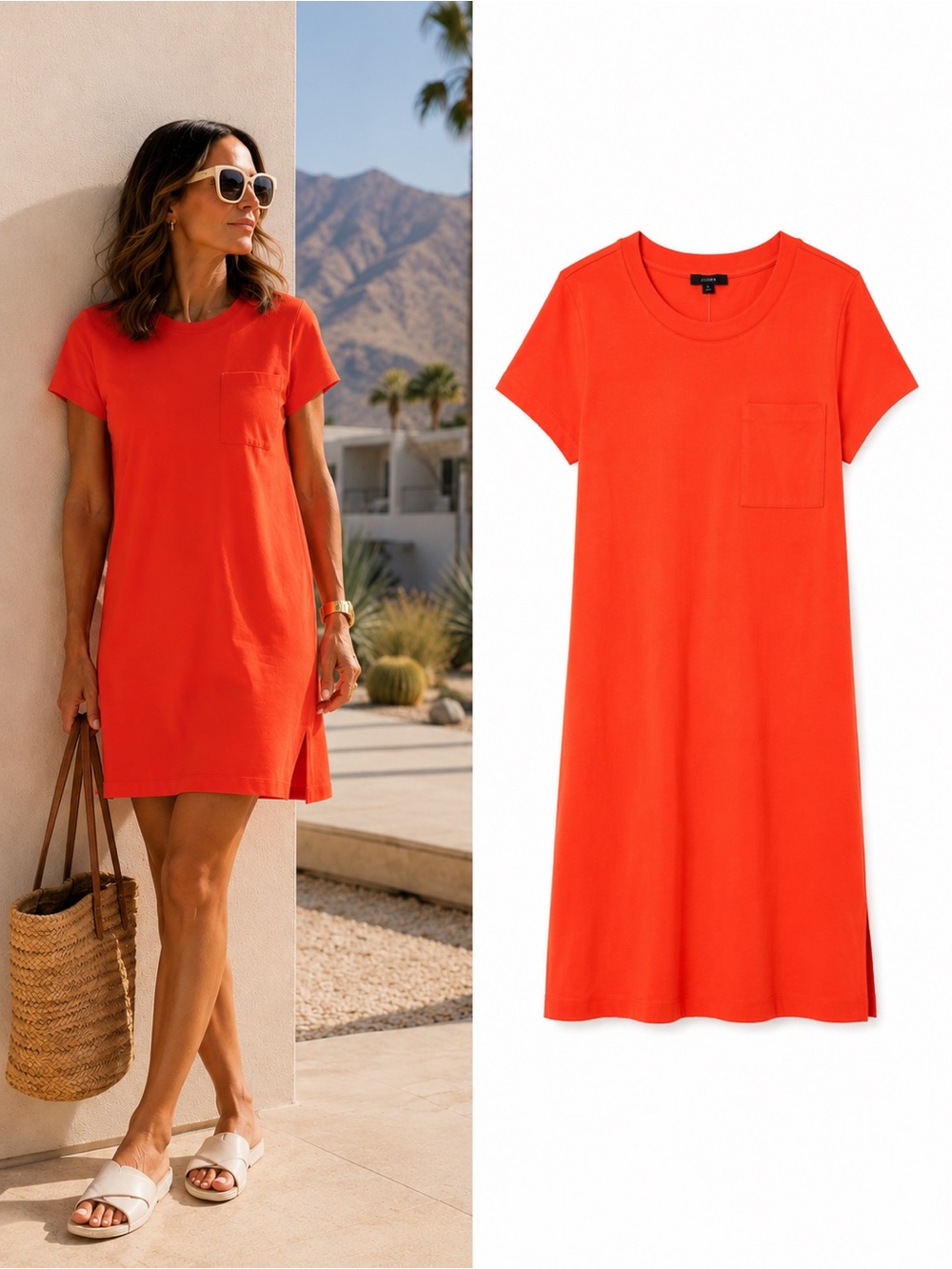 J.Crew Pocket T-Shirt Dress Neon Poppy Cotton NWT Size Small